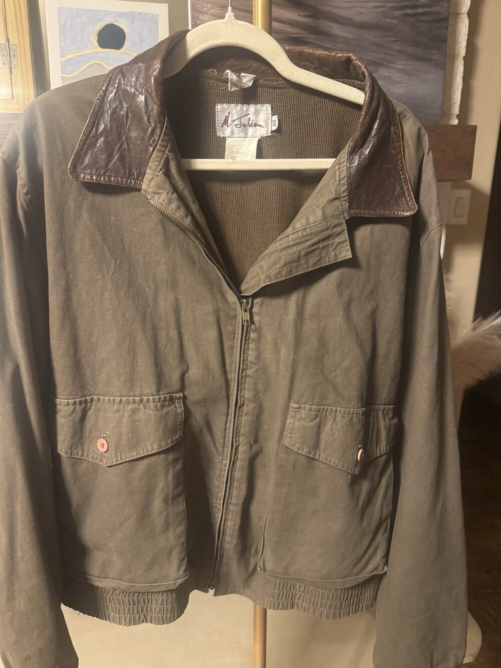 M. Julian Vintage Brown Cotton Jacket Size 44 with Leather Collar